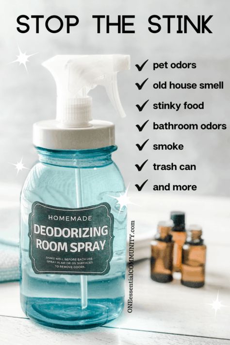 Room Deodorizer Essential Oils, Fabric Deodorizer Diy, Natural Bathroom Deodorizer, Cleaning With Essential Oils Recipes, Diy Pet Odor Eliminator Spray, Essential Oil Storage Ideas Diy, Essential Oil Plant Spray, Homemade Deodorizer Spray, Room Spray With Essential Oils