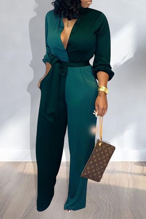 Jumpsuit Long Sleeve, Classy Jumpsuit, Jumpsuit Long, African Fashion Women Clothing, Jumpsuit Elegant, Green Jumpsuit, Classy Dress Outfits, Classy Work Outfits, African Print Fashion Dresses