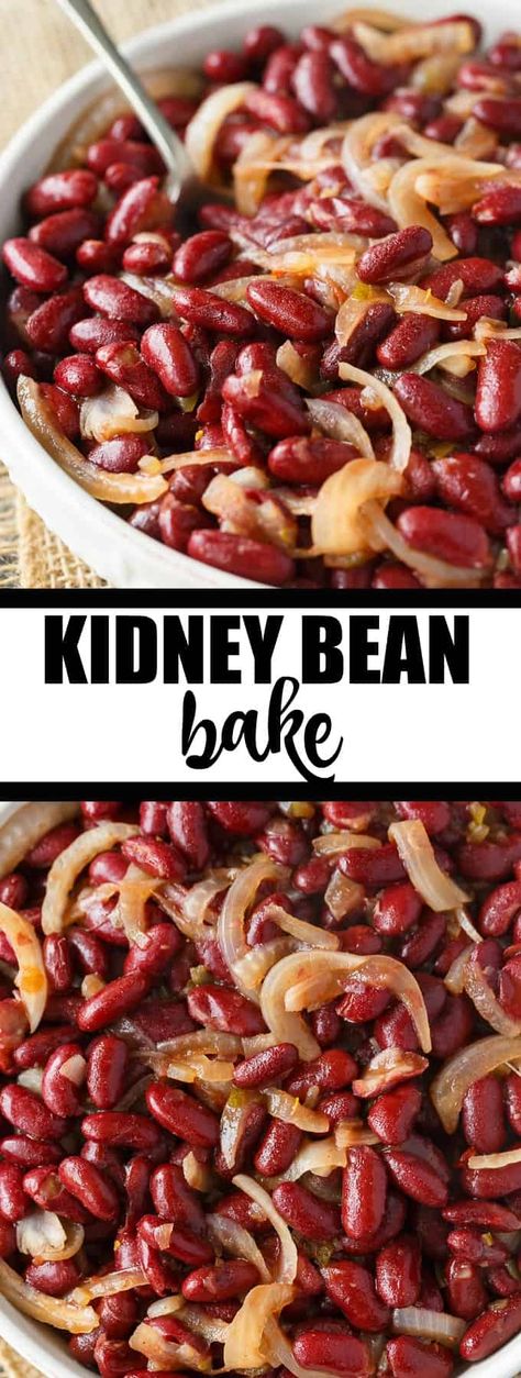 Kidney Bean Bake - Healthy fiber packed deliciousness! This easy casserole is loaded with red kidney beans and onions in a chili flavored sauce. Beans Recipe Healthy, Bean Bake, Dinner Rolls Easy, Recipes With Kidney Beans, Simply Stacie, Resepi Biskut, Red Kidney Beans, Healthy Fiber, Kidney Bean