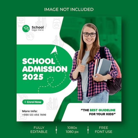 College Social Media Post, College Instagram Post, School Post Design, Education Social Media Post, Brochure Design Layouts, Online High School, Social Media Advertising Design, School Admissions, Social Media Poster