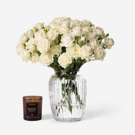 White Roses and Flowers | White Flower Arrangements | FLOWERBX White Flower Arrangements, Arum Lily, Rose Vase, Bouquet Arrangements, Same Day Flower Delivery, Flower Food, Flowers White, Rose Style, Luxury Flowers