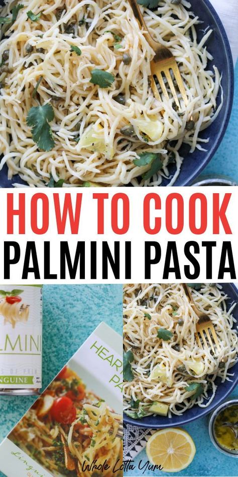 Learn all about hearts of palm pasta including how to cook palmini noodles, what it even is, plus all the tips and tricks for cooking with hearts of palm. It's a WHOLE LOTTA YUM! Palmini Noodles, Hearts Of Palm Pasta, Low Carb Pasta Recipes, Whole Lotta Yum, Angel Hair Pasta Recipes, Linguine Recipes, Heart Of Palm, Hearts Of Palm, Plant Based Diet Recipes