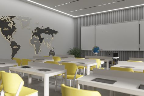 Modern School Classroom Design, Modern Classroom Interior, Classroom Modern Design, Classroom Interior Design Modern, Smart Classroom Interior, University Design Concept, Modern High School Classroom Design, Classroom High School Design, Classroom Design High School