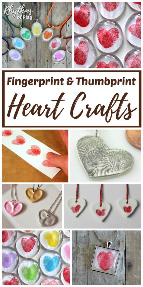 Thumbprint heart gift ideas that both kids and adults can make. DIY fingerprint crafts make a unique homemade gift idea for Valentine's Day, Mother's Day, Father's Day, Christmas an anniversary or a birthday! #RhythmsOfPlay #HeartCraft #DIYGiftIdea #GiftIdea #KidsCraft #CraftforKids #HomemadeGiftIdea Thumbprint Heart, Thumbprint Crafts, Unique Homemade Gifts, Homemade Gift Idea, Valentines Day History, Valentine History, Fingerprint Crafts, Valentine's Day Crafts For Kids, Sweet Gift Ideas