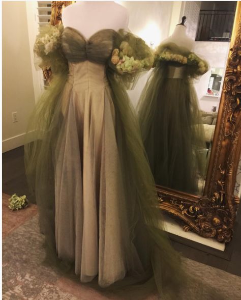 sue bryce Fairy Inspired Prom Dress, Fairy Maid Of Honor Dress, Persephone Prom Dress, Forest Themed Dress, Adult Fairy Costume Diy, Persephone Cosplay, Sage Green Prom, Persephone Costume, Persephone Dress