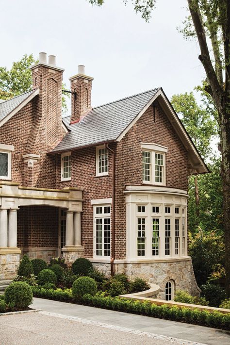 Pros and Cons of Painting Your Brick House - Studio McGee Brick House With Stucco Accents, Brick Exterior Chimney, Natural Brick House Exterior, White And Brick House Exterior, Brick House With White Trim, Brick Front House, Colonial Ranch House, Tudor Exterior Paint, Whitewash Brick House