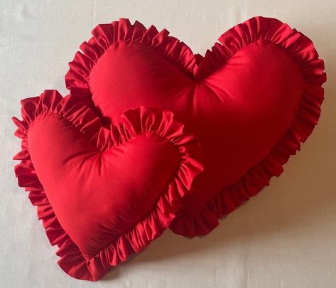 Red Heart Pillow, Coquette Pillow, Beautiful Cushions, Red Coquette, Polka Dot Decor, Red Decorative Pillows, Heart Pillows, Trendy Pillow, Heart Plush