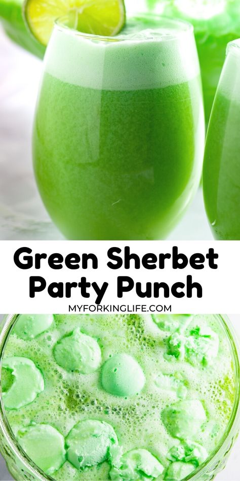 Green Sorbet Punch, Green Wedding Punch Recipes, Lime Sorbet Punch, Lime Sherbert Punch With Pineapple Juice, Grinch Punch Recipe With Sherbert, Green Sherbert Punch Recipe, Pond Punch Recipe Green, Sherbert Punch Recipes Halloween, Sherbert Punch With Alcohol