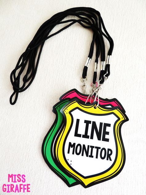 Line monitor is one of my favorite classroom jobs - click to read about it! Table Jobs Classroom, Line Up Classroom Ideas, Line Leader Ideas Preschool, Class Monitor Badges, Classroom Jobs Display Preschool, Helping Hands Classroom Jobs, Classroom Jobs Chart Free Editable, Job Chart For Preschool, Line Leader Ideas