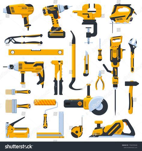 Building construction tools. Construction home repair hand tools, drill, saw and screwdriver. Renovation kit vector illust #Ad , #sponsored, #hand#repair#drill#Renovation Hand Tools Woodworking, Woodworking With Hand Tools, Construction Tools Buildings, Construction Garage, Tool Wall Storage, Vector Building, Joinery Tools, Zestaw Ikon, Craftsman Tools