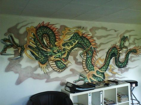 Chinese Dragon - mural by linkerart.deviantart.com on @DeviantArt Dragon Mural, Dragon Wall Mural, Dragon Wall Art, Chinese Dragon Tattoos, Chinese Wallpaper, Decor For Bathroom, Dragon Wall, Bedroom Murals, Condo Decorating