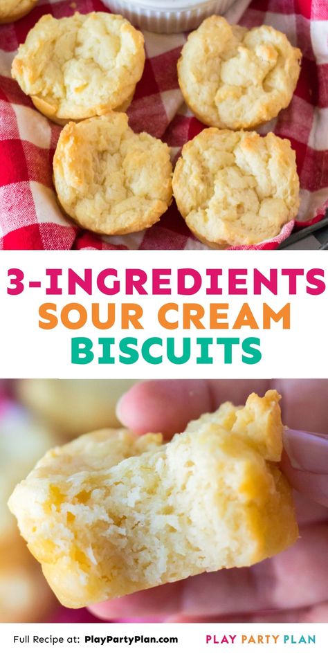 This easy 3 ingredient sour cream biscuit recipe comes together in thirty minutes or less and makes the perfect side dish for any meal. Sour Cream Drop Biscuits Easy, Sour Cream Biscuits Bisquick, Biscuits Made With Self Rising Flour And Whipping Cream, What Can I Make With Sour Cream, Heavy Cream Biscuits, Biscuits With Sour Cream, Sour Cream Recipes Easy, Easy Biscuit Recipe 3 Ingredients, Cream Biscuit Recipe