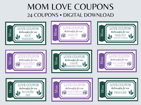 Birthday Coupons For Mom, Coupon Book For Mom, Love Coupons For Her, Mom Coupon Book, Coupons For Mom, Mothers Day Book, Mother's Day Activities, Mom Printable, Birthday Coupons