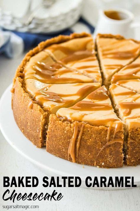 Easy Baked Cheesecake, Simple Caramel Sauce, Caramel Cheesecake Recipes, Cheesecake Caramel, Baklava Cheesecake, Tiramisu Cheesecake, Baked Caramel, Baked Cheesecake, Salted Caramel Cheesecake