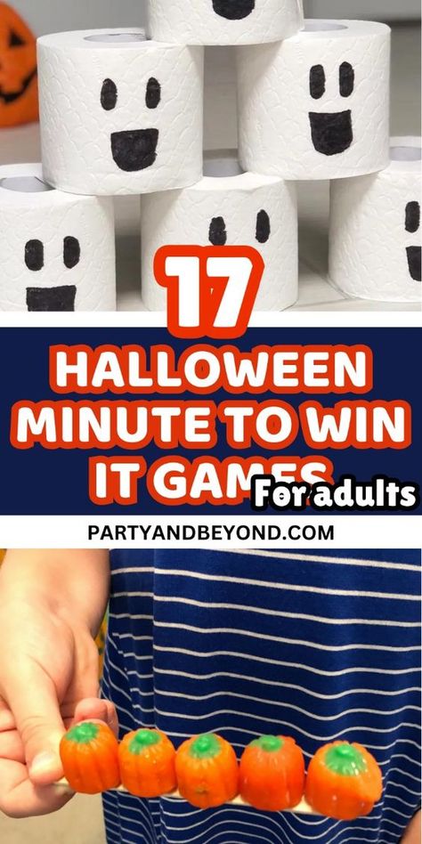 Elevate your Halloween party with 17 spooky Minute to Win It games for adults! These eerie and exciting challenges are perfect for adding a thrilling twist to your celebration. From creepy tasks to haunted races, these games will keep your guests engaged and entertained throughout the night. Get ready for a Halloween full of spine-tingling fun and friendly competition! #MinuteToWinIt #HalloweenGames #SpookyFun #AdultParty #Halloween2024 Classic Halloween Party Games, Halloween Party For Families, Interactive Halloween Games, Halloween Senior Activities, October Activity Days Ideas, Halloween Party Ideas For Kids Games, Halloween Games For Seniors, Halloween Party Kids Games, Halloween Family Games