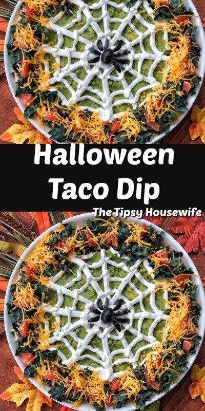 Taco Dip Spider Web, Buffalo Dip Halloween, Halloween Themed Party Dips, Spooky Bean Dip, Halloween Layered Dip, Taco Dip Halloween Party, Spooky Taco Dip, Halloween Mexican Dip, Spider Web Taco Dip Recipe