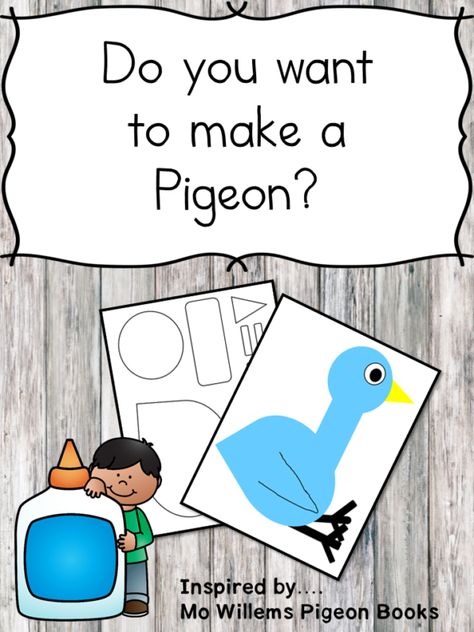 FREE Printable Do You Want to Make a Pigeon? Craft Pigeon Directed Drawing, Mo Willems Activity, Drawing Kindergarten, Pigeon Craft, Directed Drawing Kindergarten, Mo Willems Pigeon, Mo Williams, Pigeon Books, Activity Kindergarten