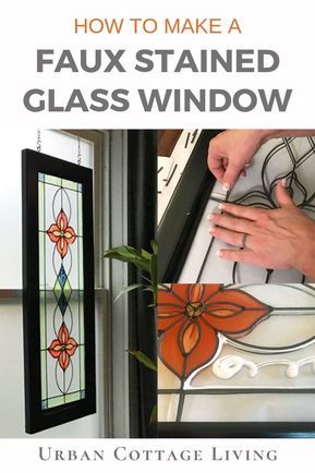 Glass Door Ideas, Stained Glass Diy Projects, Faux Stained Glass Window, Diy Stained Glass Window, Diy Staining, Urban Cottage, Stained Glass Door, Glass Window Art, Stained Glass Paint