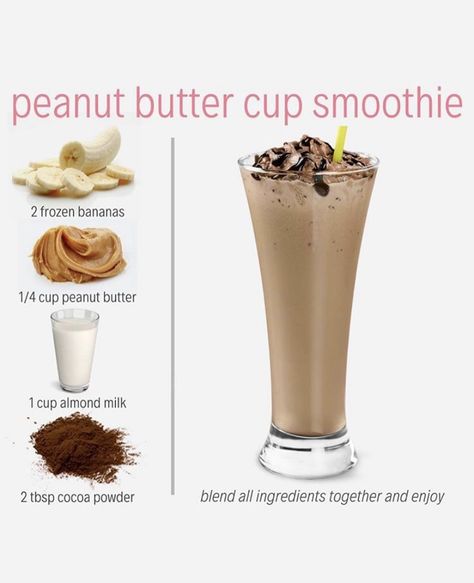 Peanut Butter Cup Smoothie, Resep Smoothie, Fruit Smoothie Recipes Healthy, Easy Healthy Smoothies, Smoothie Recipes Healthy Breakfast, Resep Diet, Healthy Drinks Smoothies, Makanan Diet, Milkshake Recipes