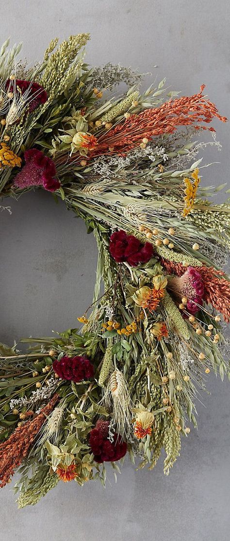 Herb Wreath, Wreaths Fall, Fall Decorating Ideas, Autumn Wreaths For Front Door, Dried Flower Wreaths, Sunflower Wreath, Autumn Wreath, Seasonal Wreaths, Wreath Fall