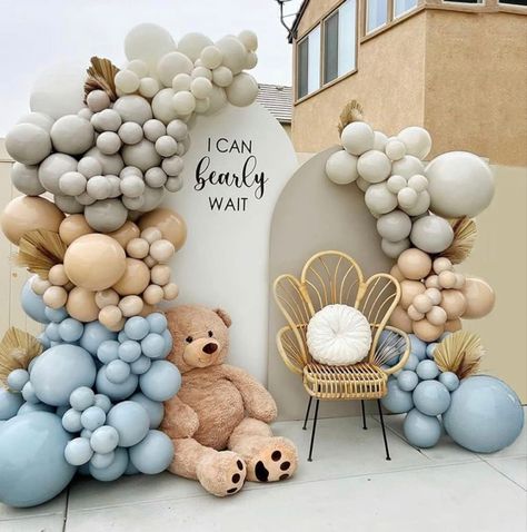 Can Bearly wait baby shower theme decoration ideas affordable. #BoyBabyShower #BoyParty #boybabyshowerthemes #aesthetic #TeddyBearParty Teddy Bear Can Bearly Wait Boy Baby Shower Top Baby Shower Theme Teddy Bear Baby Shower Theme, Theme Bapteme, Fiesta Shower, Bear Baby Shower Theme, Idee Babyshower, Ballon Party, Boy Baby Shower Ideas, Baby Shower Theme Decorations, Gender Reveal Party Decorations