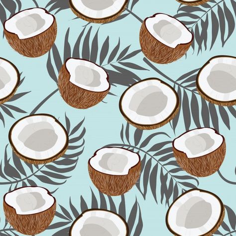 Hojas de coco y palmeras de patrones sin... | Premium Vector #Freepik #vector #fondo #patron #comida #verano Coconut Girl, Palm Leaves, Vector Background, Aesthetic Wallpaper, Seamless Pattern, Premium Vector, Coconut, Pattern, Blue