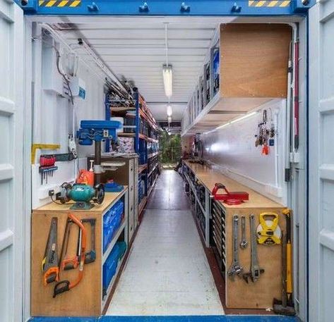 Shipping Container Workshop, Shipping Container Sheds, Shipping Container Storage, Diy Storage Containers, Container Home Designs, Mobile Workshop, Container Conversions, Shipping Container Home Designs, Container Cabin