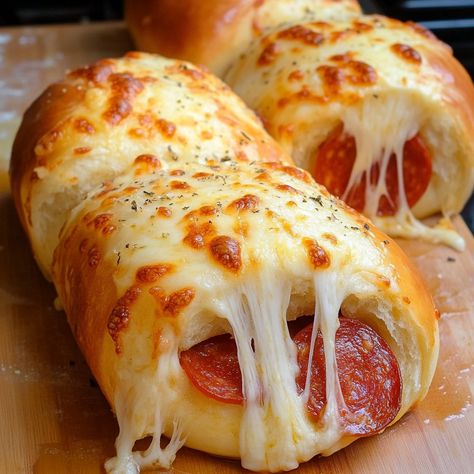 Cheesy Pepperoni Rolls Fried Pepperoni Rolls, Diced Pepperoni Recipes, Muffin Tin Pizza Bites, Pepperoni Cheese Roll Ups, Pepperoni Snack Ideas, Pillsbury Pizza Rolls, Dinner Roll Sandwiches, Pepperoni Pizza Rolls Recipe, Pepperoni Rolls With Crescent Rolls