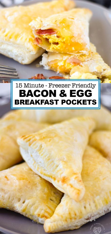 Puff Pastry Breakfast, Bacon Egg Breakfast, Bacon And Egg Breakfast, Pastry Breakfast, Breakfast Pockets, Bacon Eggs Breakfast, Smart School House, Cheese Puff, Breakfast Easy