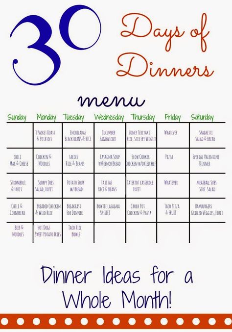 30 Days of Dinners: Another Month of Meal Planning Monthly Meal Menu Ideas, Family Menu Planning Dinners, 2 Week Menu Plan Families, Meals For A Month Menu Planning Cheap, Dinner Menu Ideas Family, Monthly Recipes Menu Planning, Dinner Menu For The Month, Weekly Dinner Ideas Menu Planning, A Month Of Meals