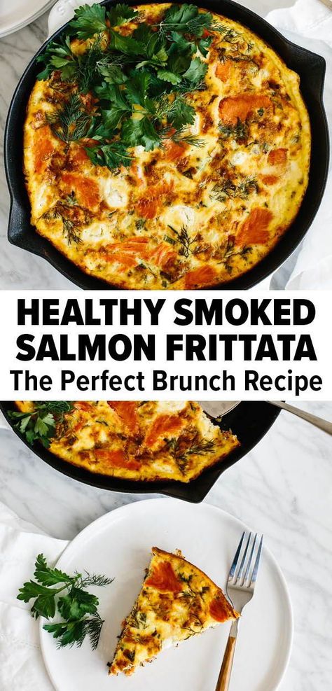 Smoked Salmon Egg Bake, Eggs Smoked Salmon, Egg And Smoked Salmon Breakfast, Salmon And Egg Recipes, Salmon Eggs Recipe, Egg Salmon Breakfast, Salmon Frittata Recipes, Make Ahead Frittata Recipes, Seafood Frittata Recipes