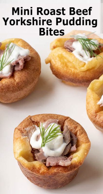 Mini Yorkshire Puddings are filled with roast beef and horseradish sauce. Mini comfort-food bites that are perfect for entertaining or parties. #yorkshirepudding #roastbeef #partyappetizer Roast Beef Appetizers, Beef And Horseradish, Beef Bites, Roast Beef And Horseradish, Entertaining Desserts, Beef Appetizers, Roast Beef Dinner, Food Bites, Yorkshire Puddings