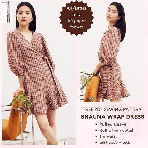 Shauna wrap dress pdf sewing pattern – Tiana's Closet Wrap Dress Sewing Patterns, Dress Sewing Patterns Free, Paper To Print, Wrap Dress Pattern, Dress Patterns Free, Free Pdf Sewing Patterns, Dress Making Patterns, Womens Sewing Patterns, Fashion Sewing Pattern