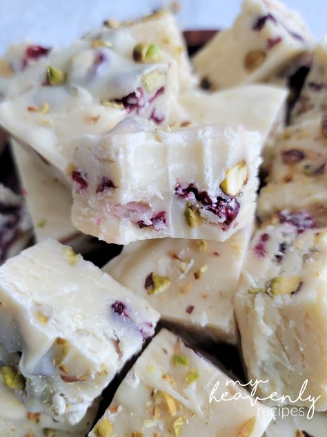 Cranberry Pistachio Fudge Cranberry Pistachio Fudge, Candy Cookies Recipes, English Toffee Recipe, Peanut Butter Blossoms Recipe, Peanut Butter Balls Recipe, Best Christmas Desserts, Cranberry Pistachio, Fudge Recipes Chocolate, Crock Pot Desserts