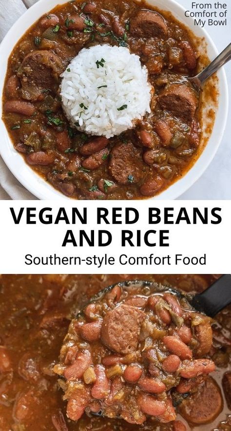 Vegan Red Beans And Rice, Vegan Red Beans, Vegan Cajun, Recipes With Kidney Beans, Vegan Soul Food, Red Beans And Rice, Types Of Beans, Beans And Rice, Vegan Sausage