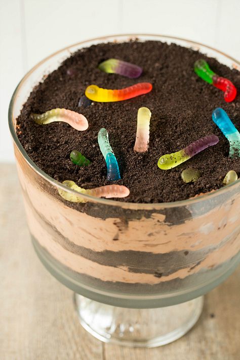 Mud pie! The ingredients are oero cookies, chocolate pudding, and gummy worms! Dirt Dessert Recipe, Dirt Dessert, Dessert Crepes, Dirt Cake Recipes, Dirt Pudding, Coconut Dessert, Tiramisu Dessert, Dirt Cake, Brownie Desserts