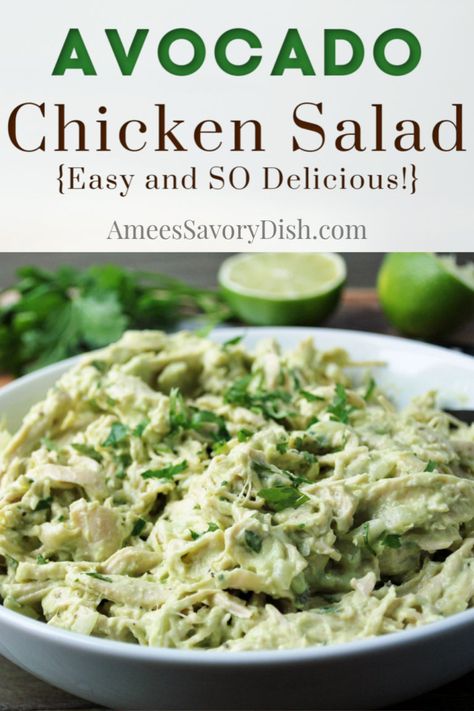 Guacamole meets chicken in this mouthwatering avocado chicken salad. This twist on chicken salad is made with fresh cilantro, lime, avocados, and sour cream. Turkey Avocado Salad, Healthy Chicken Avocado Salad, Chicken Avocado Tostadas, Avacodo Chicken Salad, Guacamole Chicken Salad, Chicken Salad With Avocado, Guacamole Chicken, Avocado Chicken Salad Recipe, Amazing Salads