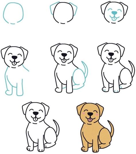 Draw Dog Easy Kids, Dog Sketch Easy, Dog Drawing For Kids, Doodle Dog Art, Dog Drawing Tutorial, Draw A Dog, Dog Drawing Simple, Cute Dog Drawing, Fall Drawings