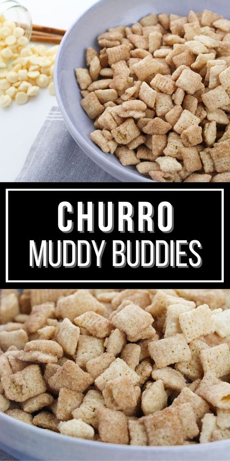 Bulk Treat Ideas, Easy Snack For A Crowd, Chex Dessert Recipes, Sweet Chex Mix Recipes, Fancy Apps, Churro Recipes, Cinnamon Chex Mix, Chex Muddy Buddies Recipe, Chex Mix Muddy Buddies