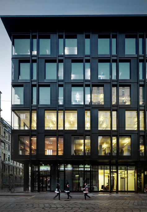 La Serenissima Office Building (Renovation) | Milan, Italy | Park Associati | photo © Andrea Martiradonna Office Building Architecture, Hotel Facade, Commercial And Office Architecture, Building Renovation, Brick Facade, Glass Facades, Commercial Architecture, Building Facade, Architecture Office