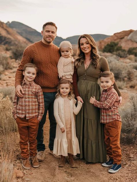 15 Fabulous Family Picture Outfit Ideas That'll Make Your Photos Pop 3 Small Family Fall Photoshoot, Family Photo Outside Fall, Winter Outfits For Family Photos, Navy Orange Family Pictures, Fall Picture Colors Outfit Ideas, Family Fall Pictures Poses, Earthy Outfits Family Photos, Fall Holiday Family Photos, Burnt Orange And Black Family Pictures