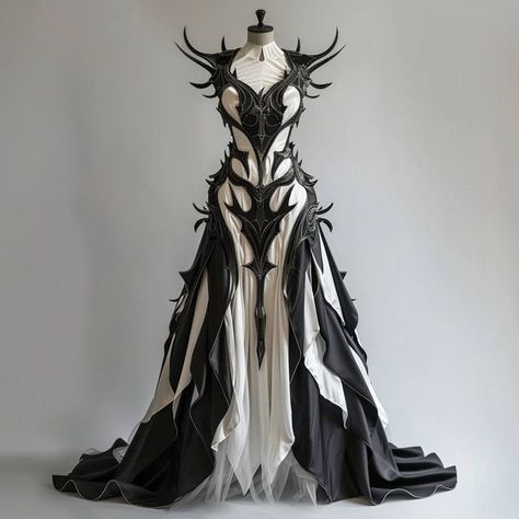 Aliberk Senbas on Instagram: "NIGHTWARRIOR GOWN - Stepping into the nightwarrior gown, where fierce elegance meets the mystery of the evening. Each detail blends strength and grace, capturing the essence of a warrior spirit. Embrace your power and let your style illuminate the night, commanding attention with every step. ✨🌙 #NightwarriorGown #FierceElegance   FORM IS INFINITE ♾  #formzee #fashion #aifashion #design #future #futuristicart #neogothic #gothic #mysterious #organic #organicdesign #futuristic #dark #beautiful #style #artist #art #fashiondesigner #instafashion #midjourney #ai #stablediffusion #clothing #fashionstyle #designerfashion" Fashion Of The Future, Dark Fantasy Costume, Dark Dresses Elegant, Dark Futuristic Fashion, How To Style Your Clothes, Organic Forms Design, Villain Clothes, Mythical Outfits, Powerful Outfits