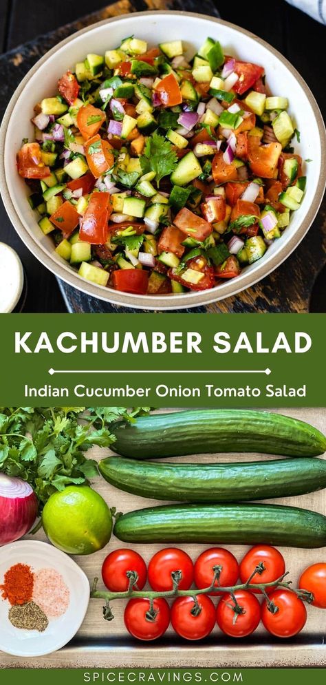 Indian Tomato Salad, Indian Cucumber Recipes, Cucumber Salad Indian Style, Cucumber Recipes Indian, Jalapeno Cucumber Salad, Kachumber Salad Indian Recipes, Cucumber Salad Indian, Cucumber Cilantro Salad, Cucumber Pepper Salad