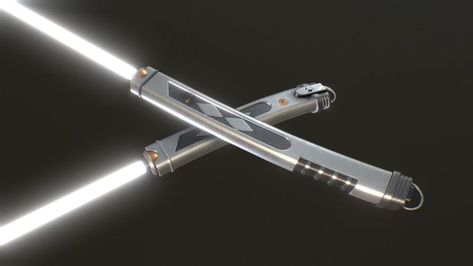 The lightsabers of the adult Ahsoka Tano, featuring her curved hilts and the iconic white blades which she got after purifying the Kyber crystals of a Sith Inquisitor. Ahsoka Rebels, White Lightsaber, Lightsaber Design, Kyber Crystal, Sabre Laser, Star Wars Light, Lightsaber Hilt, Star Wars Light Saber, Star Wars Tattoo