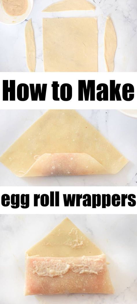 How to make homemade egg roll wrappers is great so you can create your favorite appetizer right at home! Then deep fry or air fry and enjoy! #eggrollwrappers Egg Roll Dough Recipe, Egg Roll Wrapper Recipes, Eggroll Wrapper Recipes, Wrapper Recipes, Egg Roll Wrapper, Chinese Egg Rolls, Egg Roll Wraps, Homemade Egg Rolls, How To Make Eggs