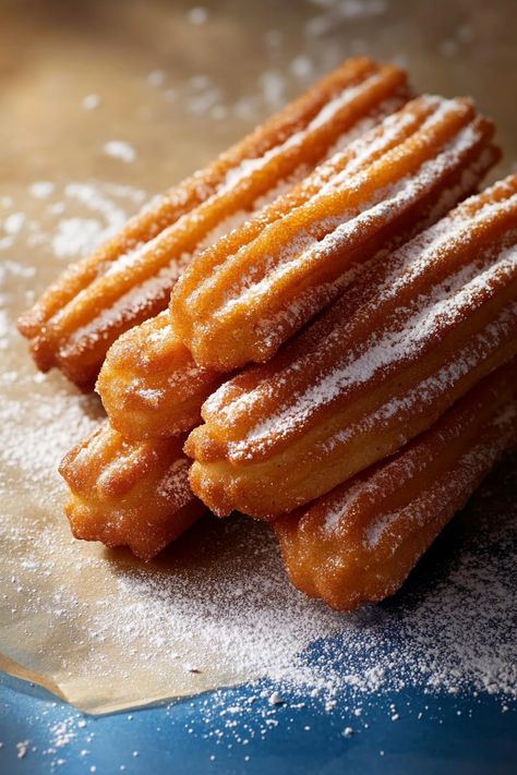 Homemade Churros Gf Churros Recipe, Homemade Churros Easy, Churro Sauce, Sourdough Churros, Vegan Churros Recipe, Churro Desserts, Churros Aesthetic, Spanish Churros Recipe, Mexican Photoshoot