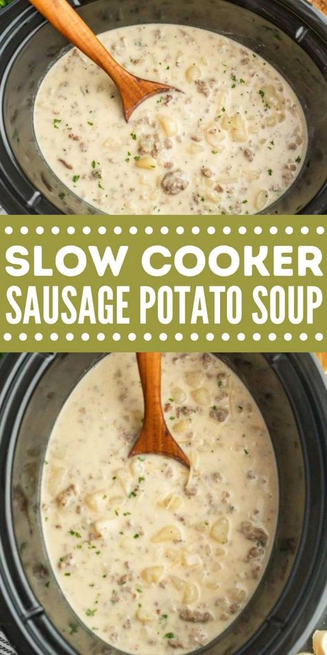 Crock Pot Sausage Potato Soup Recipe + Video Sausage And Potato Soup, Slow Cooker Sausage, Sausage Potato Soup, Sausage And Potatoes, Sausage Crockpot, Sausage Soup Recipes, Sausage Potato, Potato Soup Crock Pot, Sausage Potatoes