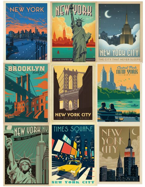 Vintage Postcards City Artwork, City Postcard, Anderson Design Group, Illustration Food, Postcard Design, Nyc Wedding, New York Post, Christmas Illustration, Brooklyn New York