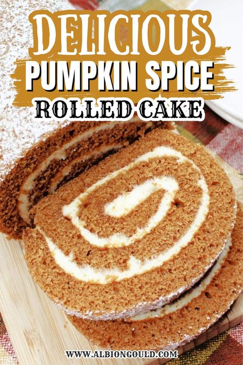 Indulge in the flavors of fall with this delicious pumpkin spice rolled cake. This recipe combines a moist pumpkin cake with a creamy filling, rolled to perfection. Whether for a holiday gathering or a cozy autumn dessert, this cake is sure to be a hit. Try it for a taste of the season! Pumpkin Spice Roll Cake, Spice Cake Roll Recipe, Pumpkin Jelly Roll Cake, Pumpkin Sponge Cake, Spice Roll Cake, Pumpkin Spice Roll, Pumpkin Jelly, Moist Pumpkin Cake, Rolled Cake