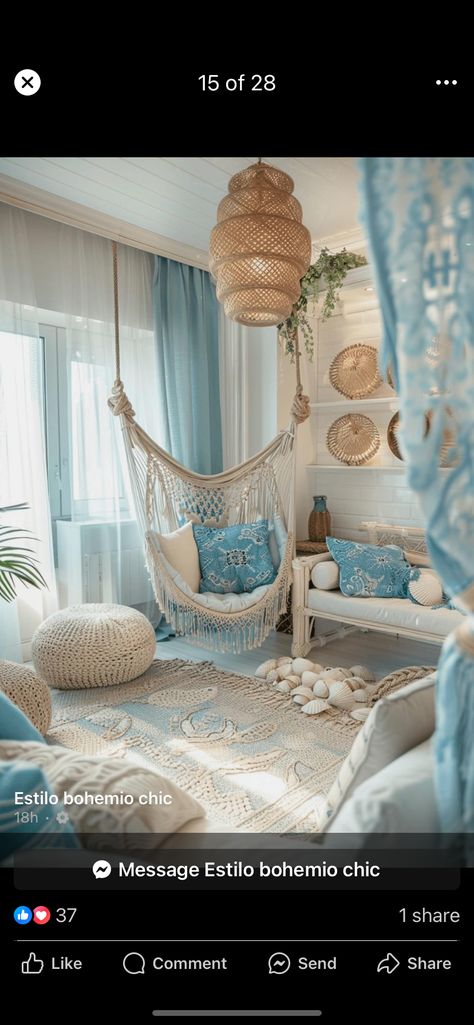 Bedroom In Living Room Ideas Inspiration, Aquamarine Room Aesthetic, Ocean Aesthetic Decorations, Summer Rooms Ideas, Ocean Decor Aesthetic, Aesthetic Blue Bedroom Ideas, House Interior Theme Ideas, Beach Bed Rooms, Blue Ocean Room Aesthetic